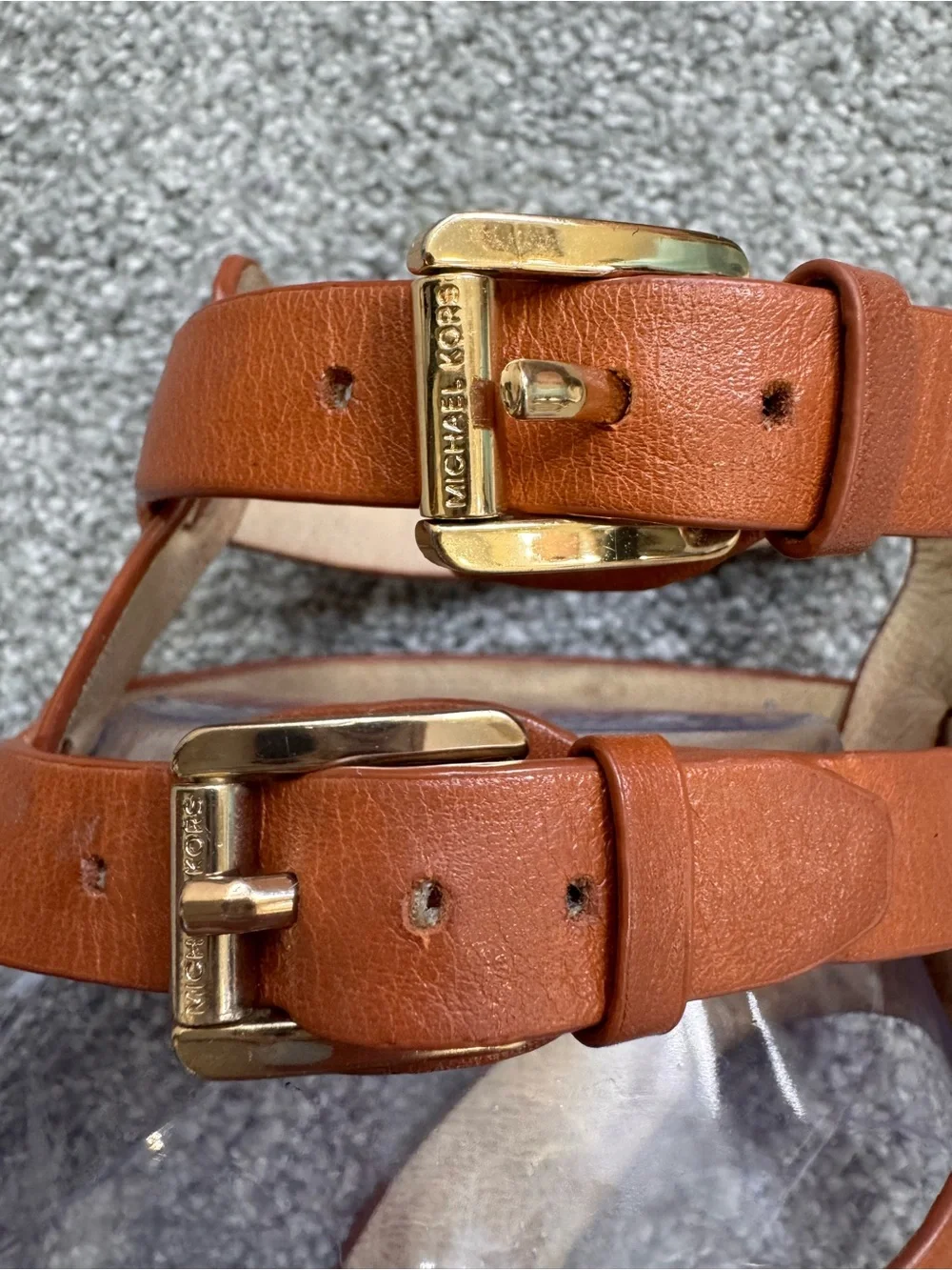 Michael Kors Tan Gladiator Leather Strappy Ankle Buckle Sandals - Size 9